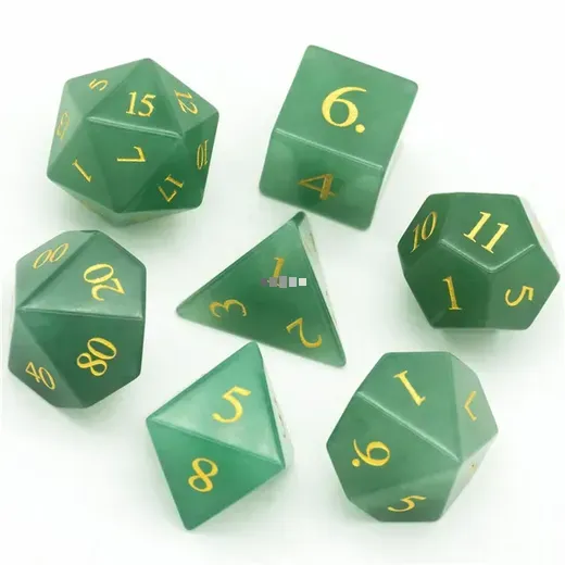 Dragon's Lair Aventurine tärningsset 7 sten grön läderbox
