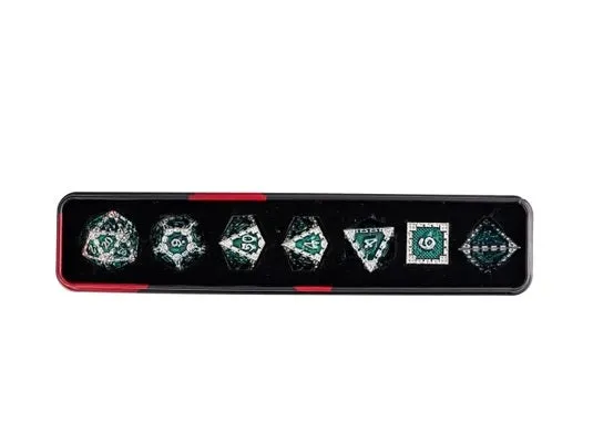 Dragon's Lair Green Silver Dragon tärningsset 7 metalliska