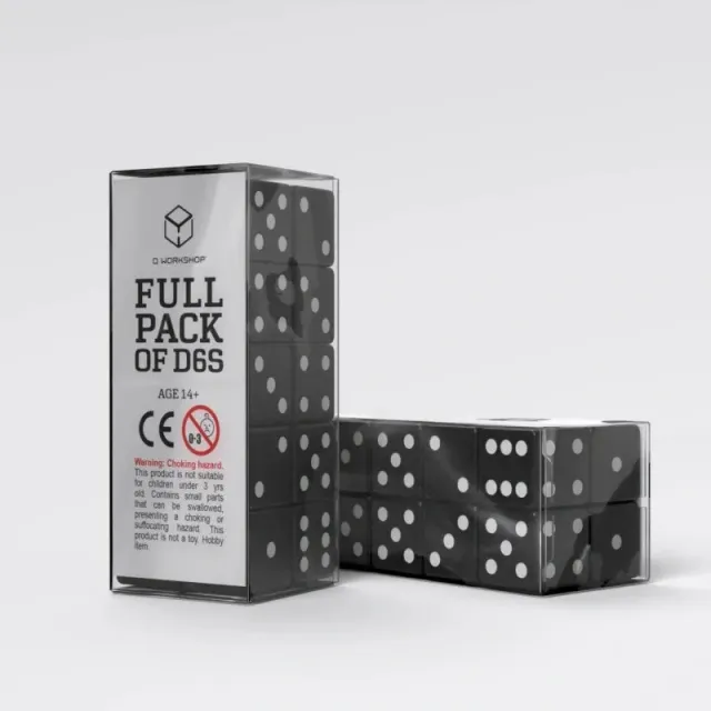 D6 tärningar svart-vita 16 mm 20-pack klassiska